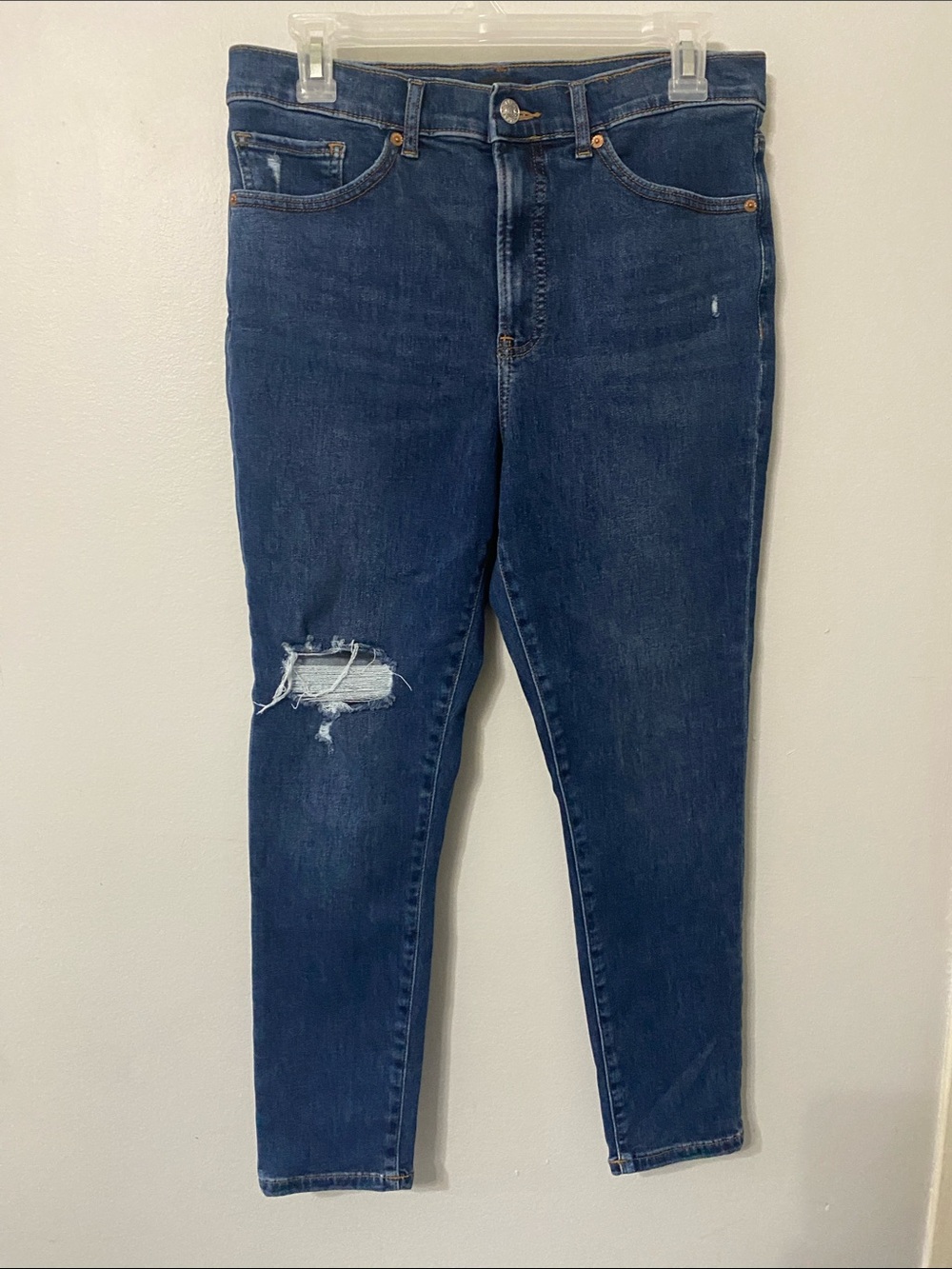 Express Cropped Blue High Rise Skinny Distressed Jeans Size 10 Inseam 24 inches
